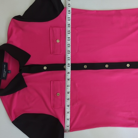 Jones NY Signature Tab Sleeve Button Down Blouse M Black Hot Pink - Picture 15 of 16